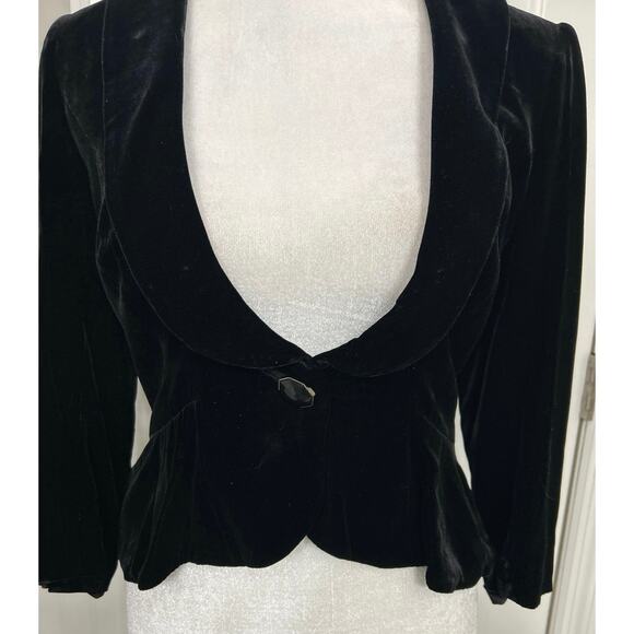 Y2K LOFT Black Velvet Silk Blend Crop Blazer Size 2 Dark Romantic Coquette Indie - Picture 2 of 15